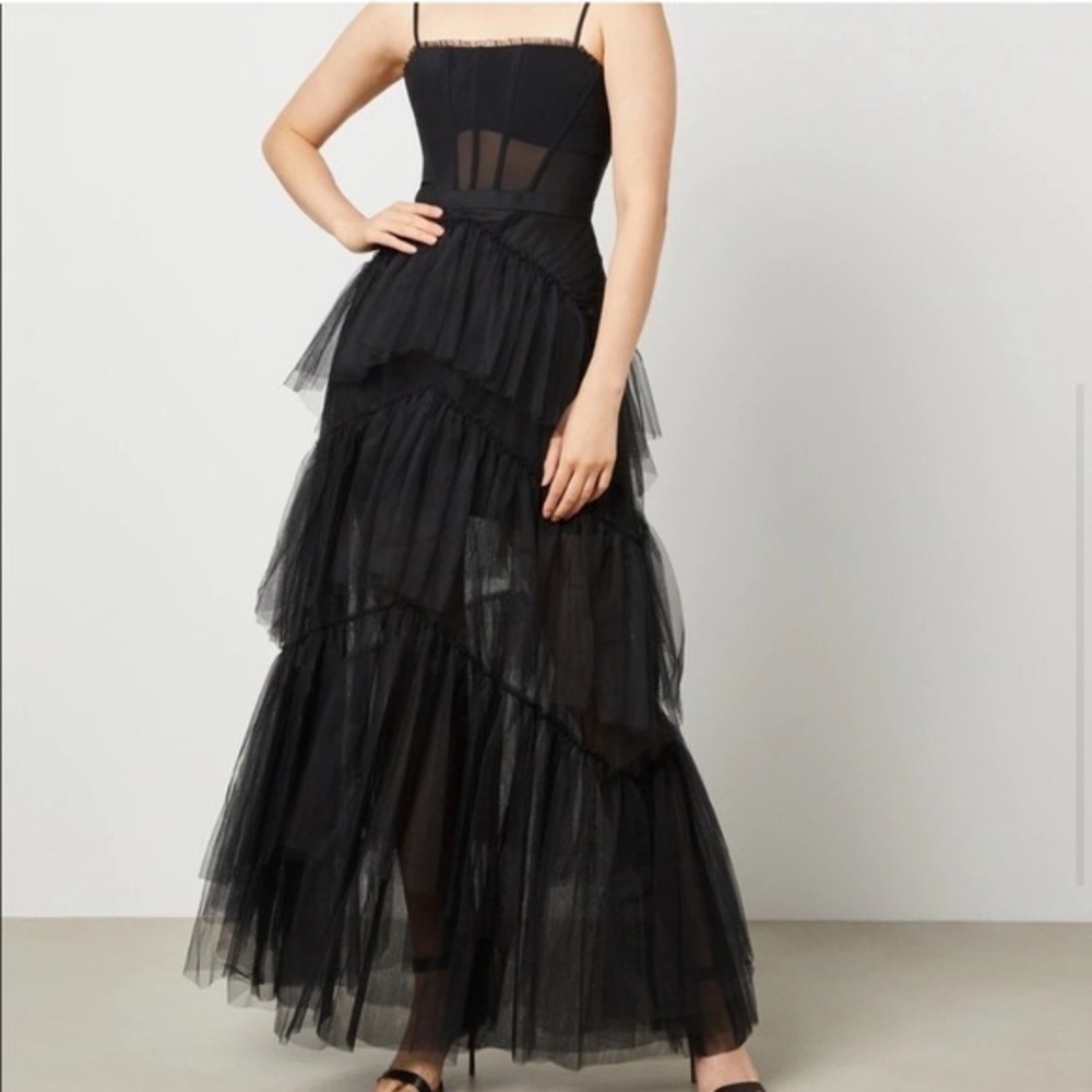 BCBG MAXAZRIA Black Tulle Corset Gown